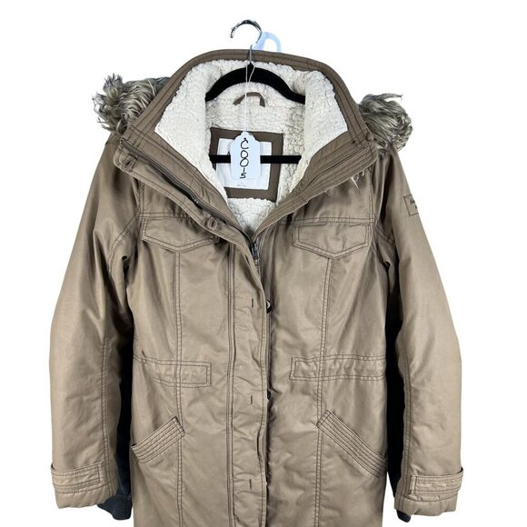 Abercrombie & Fitch Womens Large Faux Fur Hood Sherpa Lined Parka Jacket Brown - Picture 16 of 16